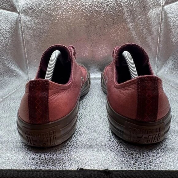 Size M12/W14 Converse All Stars Unisex Burgundy Low Top Lace Up Leather Sneakers - Picture 8 of 10